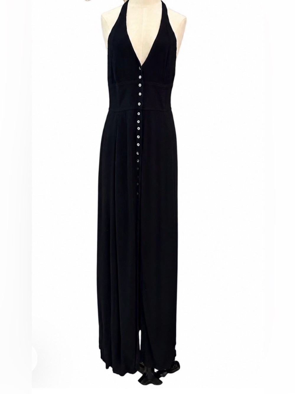 Free People Black Halter Maxi Dress with Front Buttons